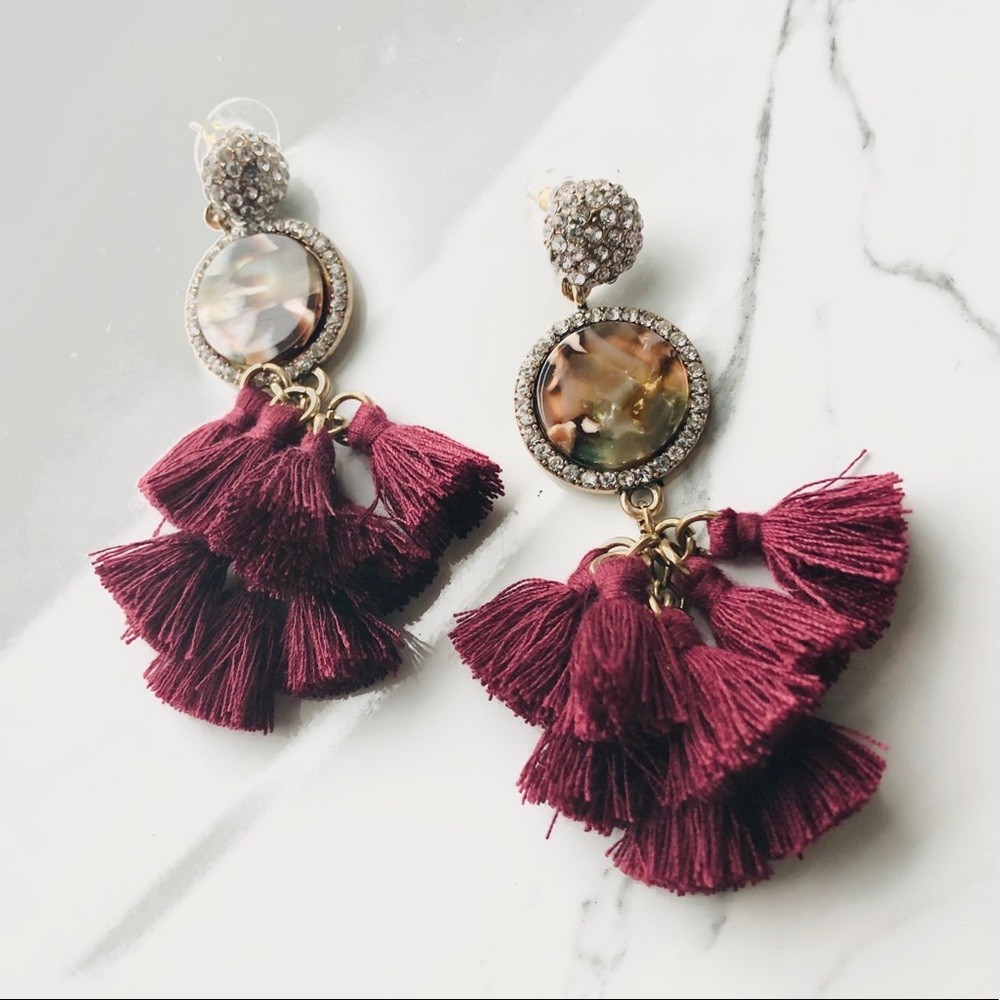 Burgundy Tassel Earrings 🥀